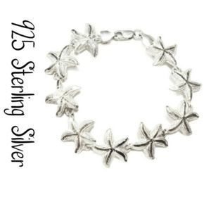 Sea Stars Diamond Cut Etched Design Bracelet 925 Sterling Silver Unique Custom